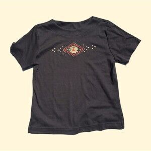 90s Western Cowgirl Southwestern Embroidered Studded Black T-shirt